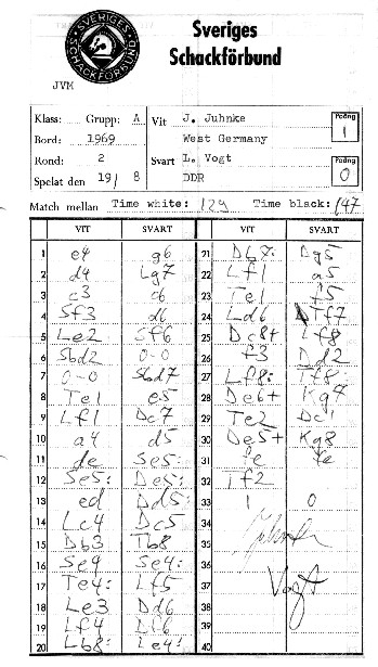 Notation Juhnke - Vogt  19.08.1969